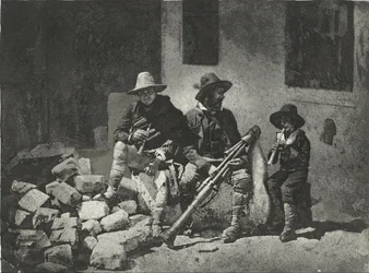 Sitzende Pifferari, italienische Straßenmusiker (im Hof, 21 Quai de Bourbon)